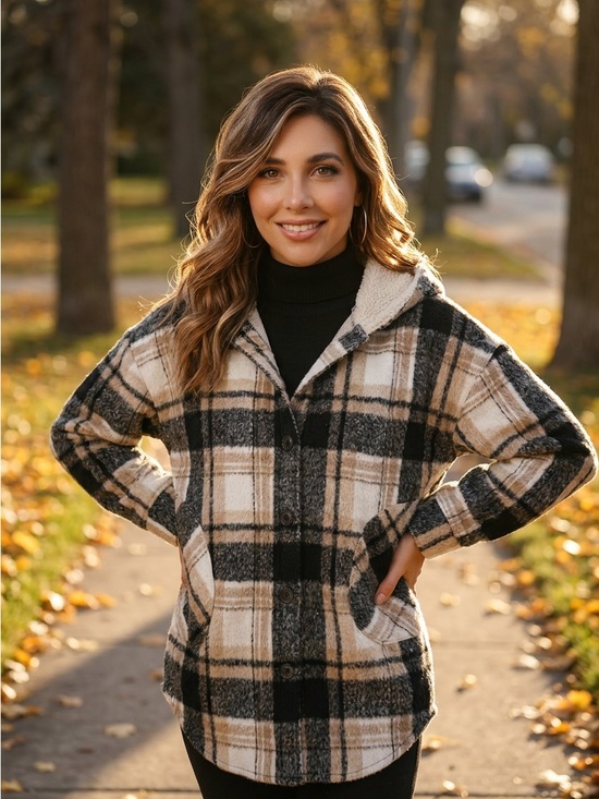 Design Lab Jackets & Blazers - Design Lab Tan Cottagecore Plaid Barn Coat Casual Shacket size Large